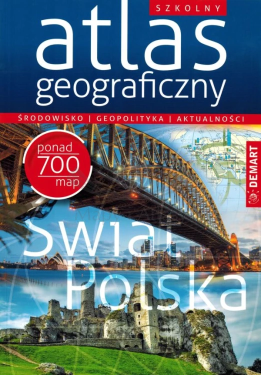 Szkolny atlas geograficzny wydawnictwa Demart. Okładka