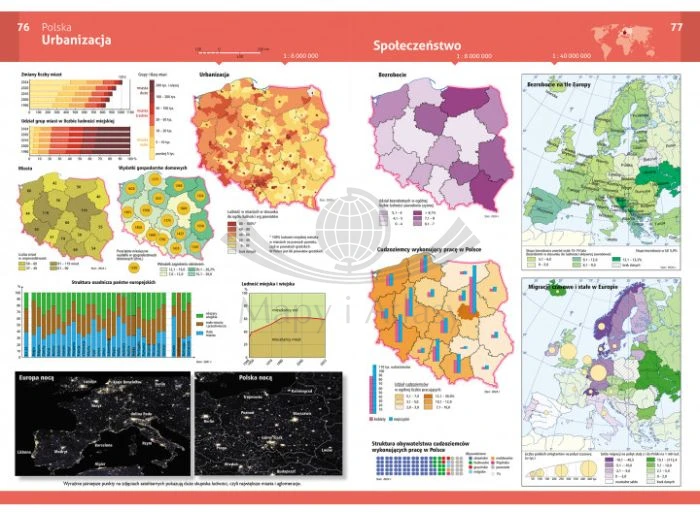 Atlas geograficzny wydawnictwa Demart. Przykładowe strony