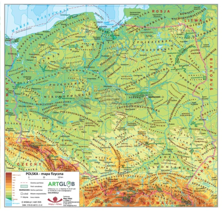 Polska. Dwustronna minimapa / podkładka pod mysz. Administracyjna i fizyczna - strona fizyczna