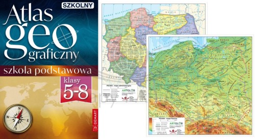 Atlas geograficzny. Szkoła podstawowa, klasy 5-8. Demart + dwustronna mini mapa Polski. Zestaw
