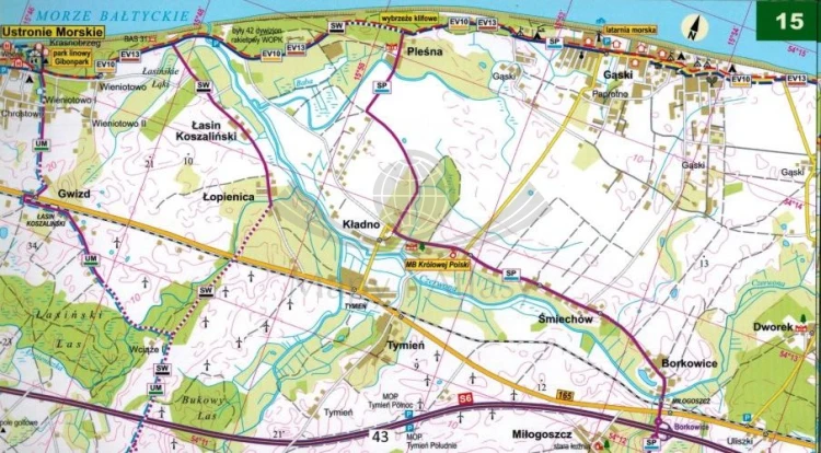 Wybrzeże Bałtyku 1:50 000. Laminowany atlas rowerowy wydawnictwa Art-Glob. Przykładowa strona
