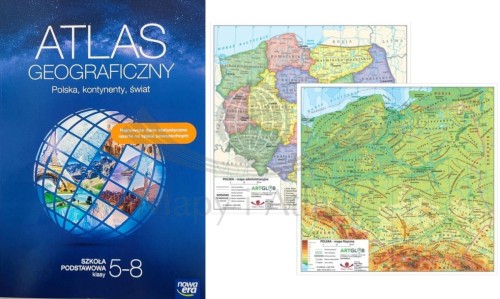 Atlas geograficzny. Szkoła Podstawowa, klasy 5-8. Nowa Era + dwustronna mini mapa Polski. Zestaw