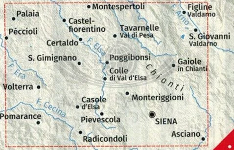 Toskania. Zestaw czterech map turystycznych 2440 wydawnictwa Kompass. Mapa 2 - zasięg