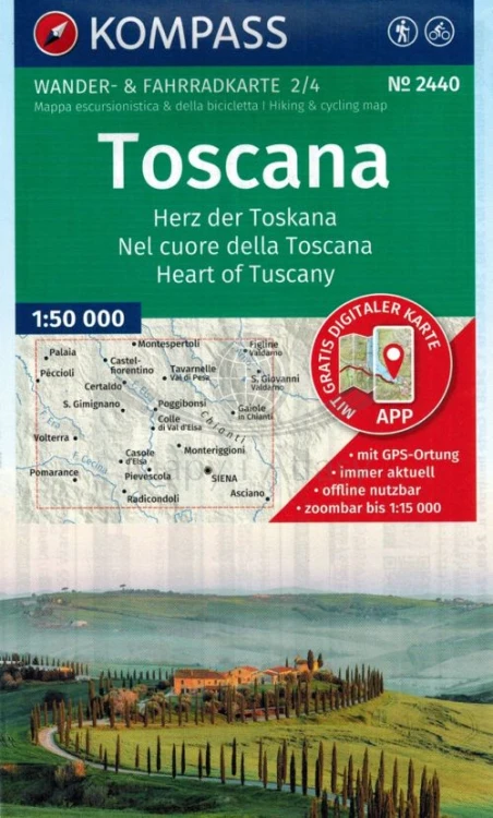 Toskania. Zestaw czterech map turystycznych 2440 wydawnictwa Kompass. Mapa 2 - okładka