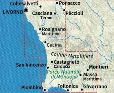 Toskania. Zestaw czterech map turystycznych 2440 wydawnictwa Kompass. Mapa 3 - zasięg