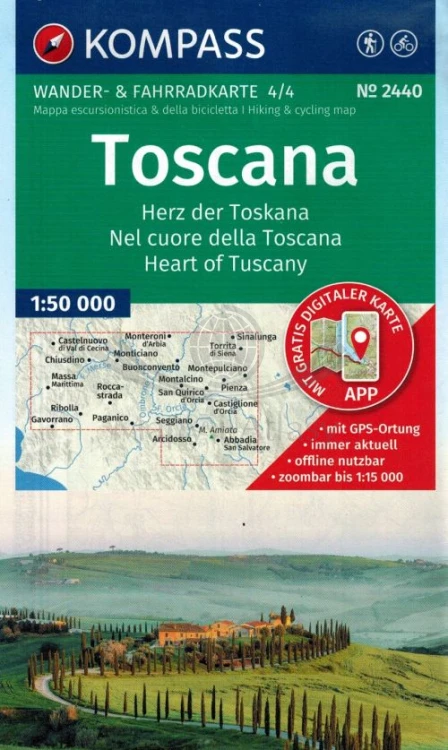Toskania. Zestaw czterech map turystycznych 2440 wydawnictwa Kompass. Mapa 4 - okładka