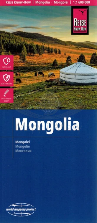 Mongolia 1:1 600 000. Wodoodporna mapa samochodowa wydawnictwa Reise Know-How. Okładka