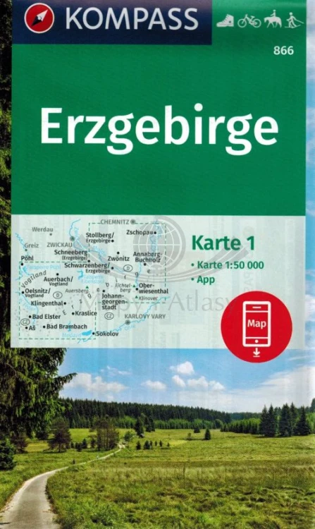 Rudawy / Erzgebirge 1:50 00. Zestaw dwóch map turystycznych 866 wydawnictwa ompass. Mapa 1 - okładka
