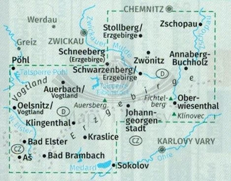 Rudawy / Erzgebirge 1:50 00. Zestaw dwóch map turystycznych 866 wydawnictwa ompass. Mapa 1 - zasięg