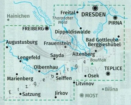 Rudawy / Erzgebirge 1:50 00. Zestaw dwóch map turystycznych 866 wydawnictwa ompass. Mapa 2 - zasięg