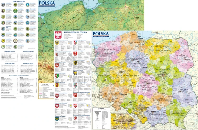 Polska 1:1 400 000. Dwustronna mapa ścienna. Ogólnogeograficzna (fizyczna) i administracyjna. ExpressMap