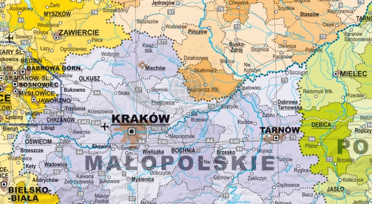 Polska 1:1 400 000. Dwustronna mapa ścienna. Ogólnogeograficzna (fizyczna) i administracyjna. ExpressMap. Strona administracyjna - fragment