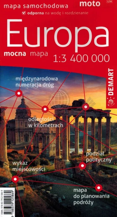 Europa 1:3 400 000. Laminowana mapa samochodowa wydawnictwa Demart . Okładka
