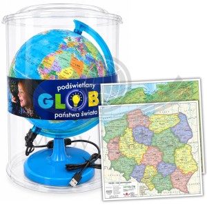 Globus polityczny 20 cm. Państwa świata. Podświetlany. Demart + + dwustronna mini mapa Polski. Zestaw