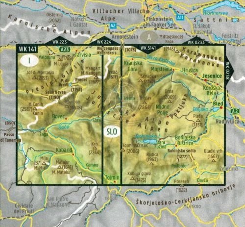 Alpy Julijskie 1:50 000. Mapa turystyczna WK 141. Wyd. 2026. Freytag & Berndt. Skorowidz