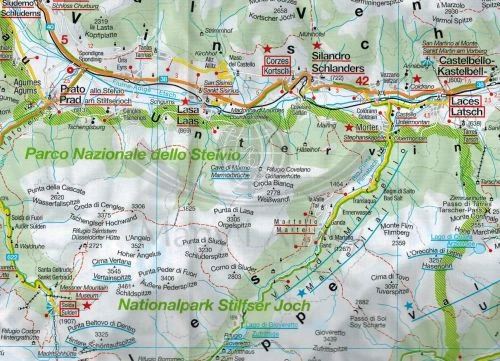 Południowy Tyrol, Dolomity / Sudtirol Dolomiten 1: 150 000. Mapa samochodowo-turystyczna i panoramiczna 356 wydania Kompass. Fragment