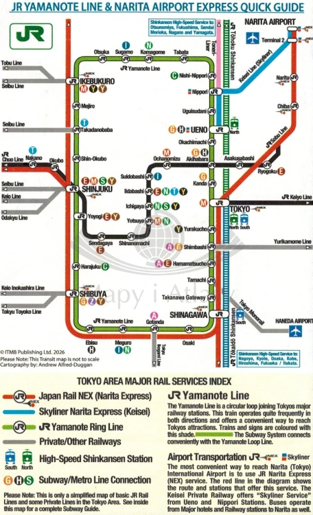Tokio i centralna Japonia. Wodoodporna mapa samochodowo-turystyczna / Plan miasta wydawnictwa ITMB. Fragment linii kolejowej
