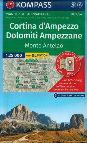 Cortina d'Ampezzo. Dolomiti Ampezzane. Wodoodporna mapa turystyczna 654 wydawnictwa Kompass. Okładka