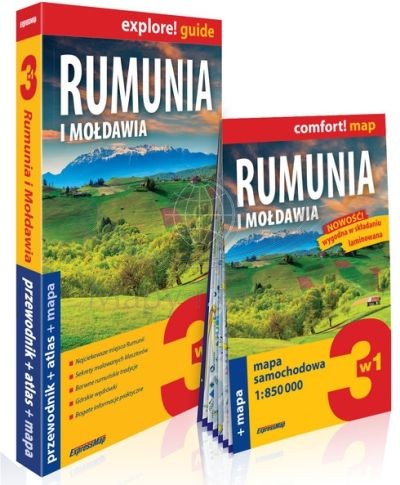 Rumunia i Mołdawia 3 w 1. Przewodnik, atlas i laminowana mapa wydawnictwa EspressMap. Okładka