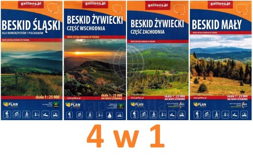 Beskid Śląski, Żywiecki i Mały 1:25 000. Zestaw 4 map turystycznych wydawnictwa Galileos