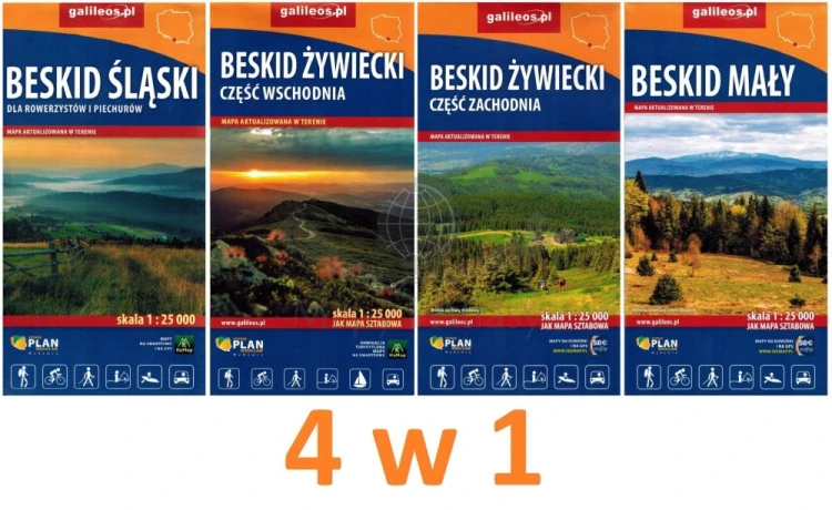 Beskid Śląski, Żywiecki i Mały 1:25 000. Zestaw 4 map turystycznych wydawnictwa Galileos