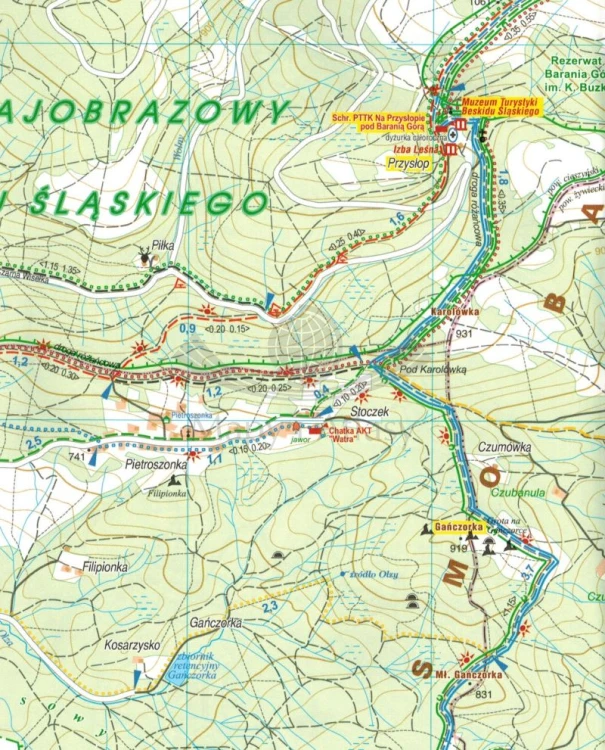 Beskid Śląski 1:25 000. Mapa turystyczna wydawnictwa Galileos. Fragment 2