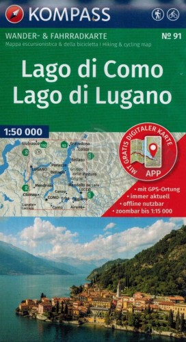 Lago di Como, Lago di Lugano. Mapa turystyczna 91 wydawnictwa Kompass. Okładka