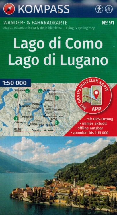 Lago di Como, Lago di Lugano. Mapa turystyczna 91 wydawnictwa Kompass. Okładka