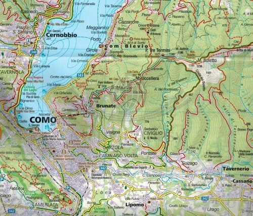Lago di Como, Lago di Lugano. Mapa turystyczna 91 wydawnictwa Kompass. Fragment 1