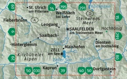 Saalfelden, Saalbach-Hinterglemm, Zell am See. Wodoodporna mapa turystyczna 30 wydawnictwa Kompass. Zasięg