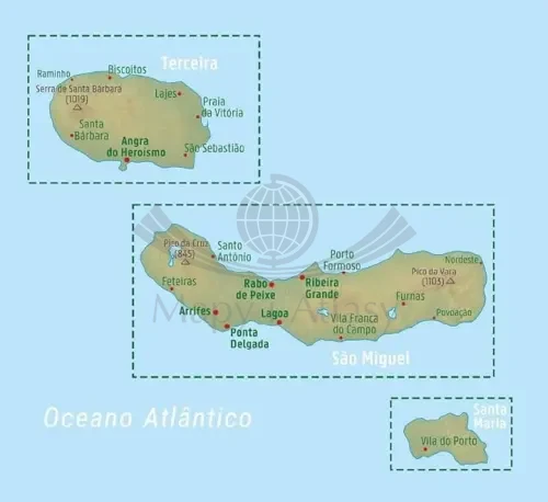 Azory 1:50 000. Zestaw dwóch map turystycznych WKP 3 wydawnictwa Freytag &amp; Berndt. Mapa 1. Zasięg