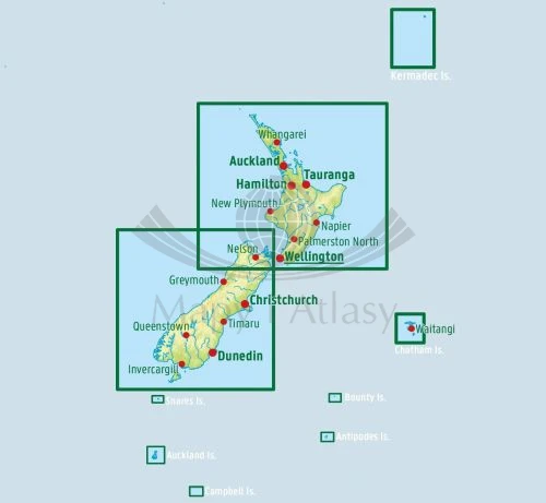 Nowa Zelandia 1:700 000. Mapa samochodowa wydawnictwa & Berndt. Zasięg