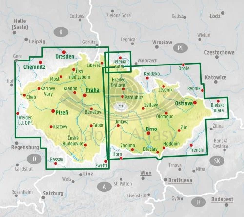 Czechy 1:250 000. Mapa samochodowo-turystyczna wydawnictwa Freytag & Berndt. Zasięg