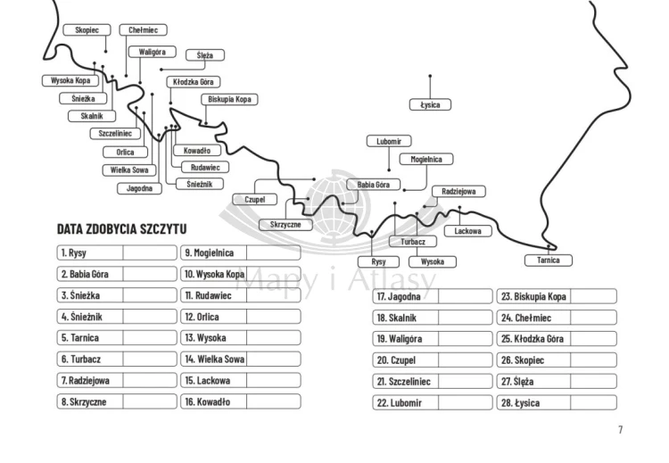 Książeczka "Moja Korona Polskich Gór" do zbierania pieczątek i notatnik. Mapa