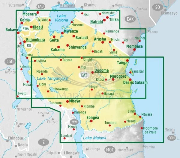 Tanzania 1:1 300 000. Mapa samochodowo-turystyczna wydawnictwa Freytag Berndt. Zasięg