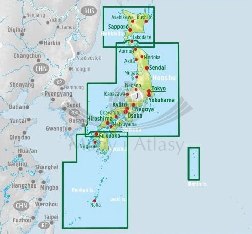 Japonia 1:1 000 000. Mapa samochodowo-turystyczna wydawnicta Freytag & Berndt. Zasięg