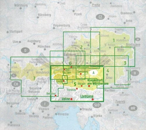 Karyntia, Tyrol wschodni 1:200 000. Mapa samochodowo-turystyczna wydawnictwa Freytag & Berndt. Zasięg