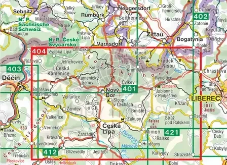 Góry Łużyckie / Luzicke Hory. Mapa turystyczna 404 wydawnictwa Shocart. Zasięg