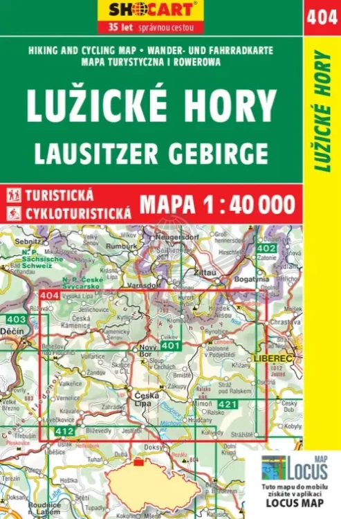 Góry Łużyckie / Luzicke Hory. Mapa turystyczna 404 wydawnictwa Shocart. Okładka tył