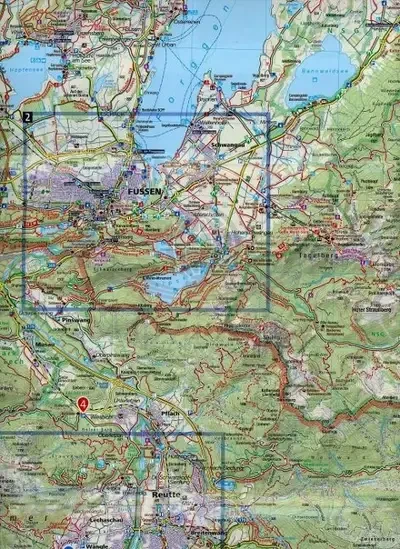 Füssen, Außerfern. Wodoodporna mapa turystyczna 4 wydawnictwa Kompass. Fragment 1