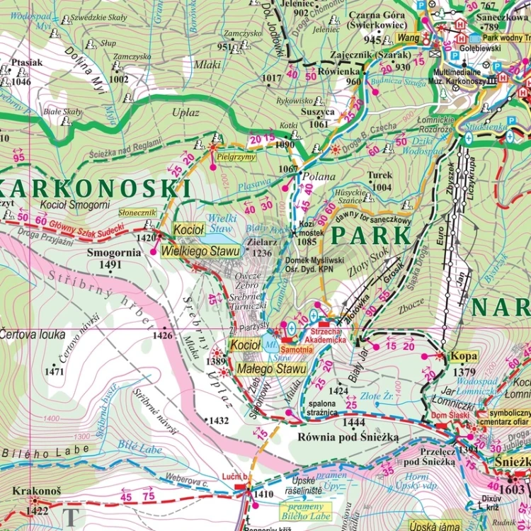 Karkonosze Polskie i Czeskie 1:35 000. Arkusz, mapa ścienna turystyczna wydawnictwa ArtGlob. Fragment 1