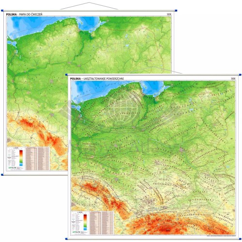 Polska 1:500 000. Dwustronna mapa ścienna. Fizyczna i do ćwiczeń (ogólnogeograficzna) wydawnictwa AerGlob.