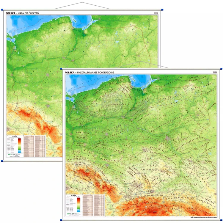 Polska 1:500 000. Dwustronna mapa ścienna. Fizyczna i do ćwiczeń (ogólnogeograficzna) wydawnictwa AerGlob.