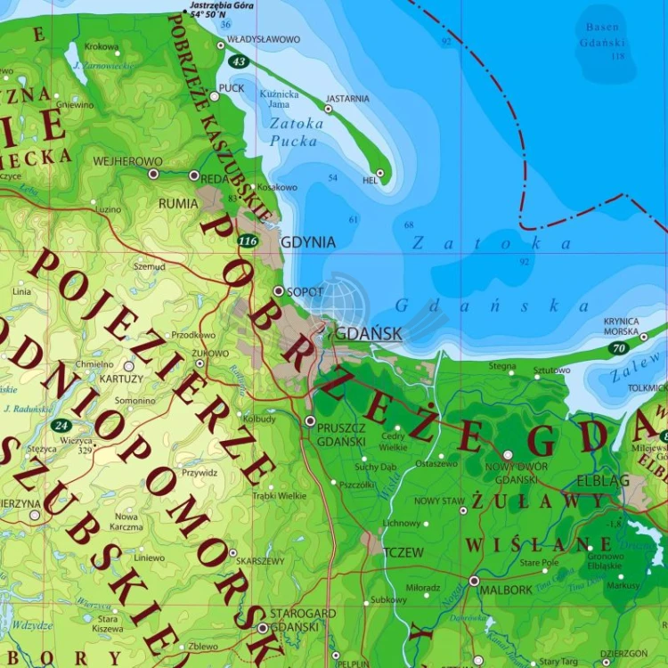 Polska 1:500 000. Dwustronna mapa ścienna. Fizyczna i do ćwiczeń (ogólnogeograficzna) wydawnictwa AerGlob. Fragment 1