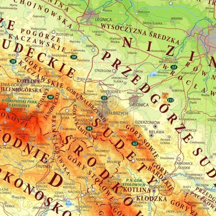Polska 1:500 000. Dwustronna mapa ścienna. Fizyczna i do ćwiczeń (ogólnogeograficzna) wydawnictwa AerGlob. Fragment 2