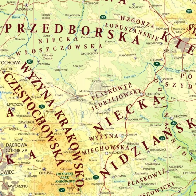 Polska 1:500 000. Dwustronna mapa ścienna. Fizyczna i do ćwiczeń (ogólnogeograficzna) wydawnictwa AerGlob. Fragment 3