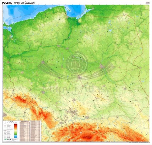 Polska 1:500 000. Arkusz, dwustronna mapa ścienna. Fizyczna i do ćwiczeń (ogólnogeograficzna)