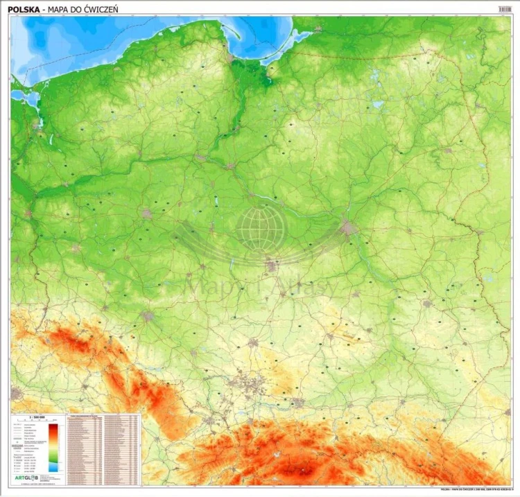 Polska 1:500 000. Arkusz, dwustronna mapa ścienna. Fizyczna i do ćwiczeń (ogólnogeograficzna)