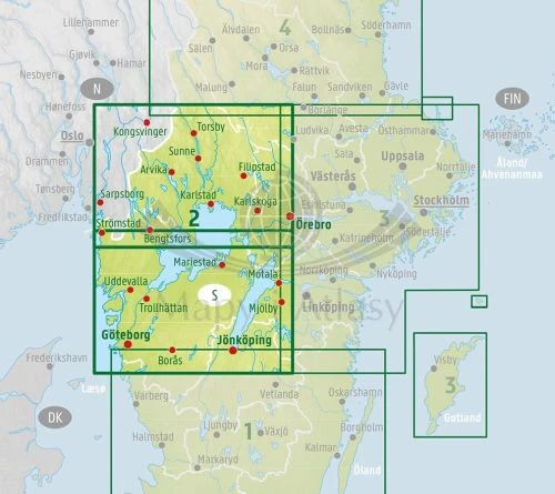Szwecja południowo-zachodnia. Goteborg, Vanersee, Karlstad. Mapa samochodowa, składana /2/ wydawnictwa Freytag & Berndt. Zasięg