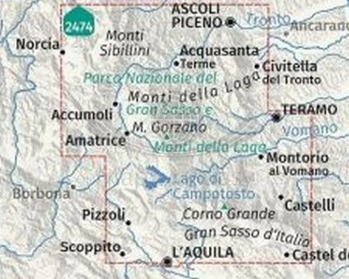 Park Narodowy Gran Sasso i Monti della Laga. Laminowana mapa turystyczna 2476 wydawnictwa Kompass. Zasięg